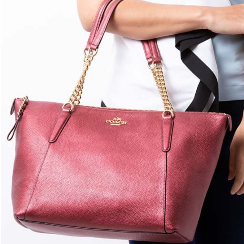 Coach tote purse in metallic cherry